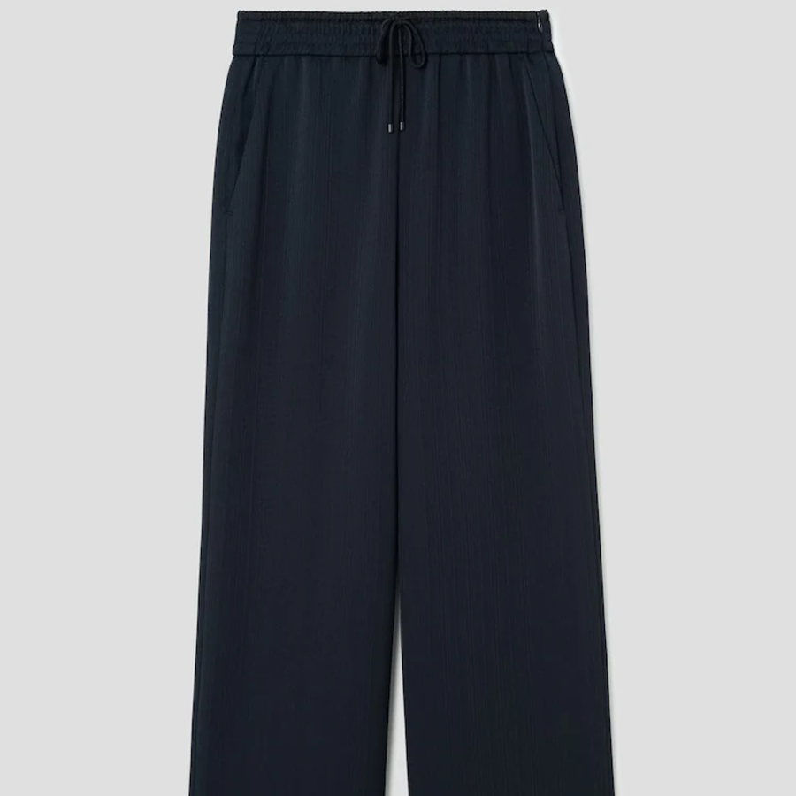 KUHO [Crease Series] Crinkle Banding Wide Pants - Navy