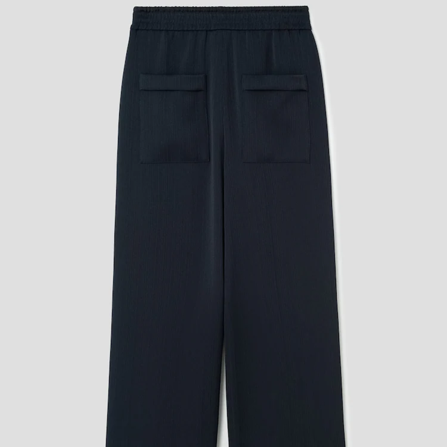KUHO [Crease Series] Crinkle Banding Wide Pants - Navy