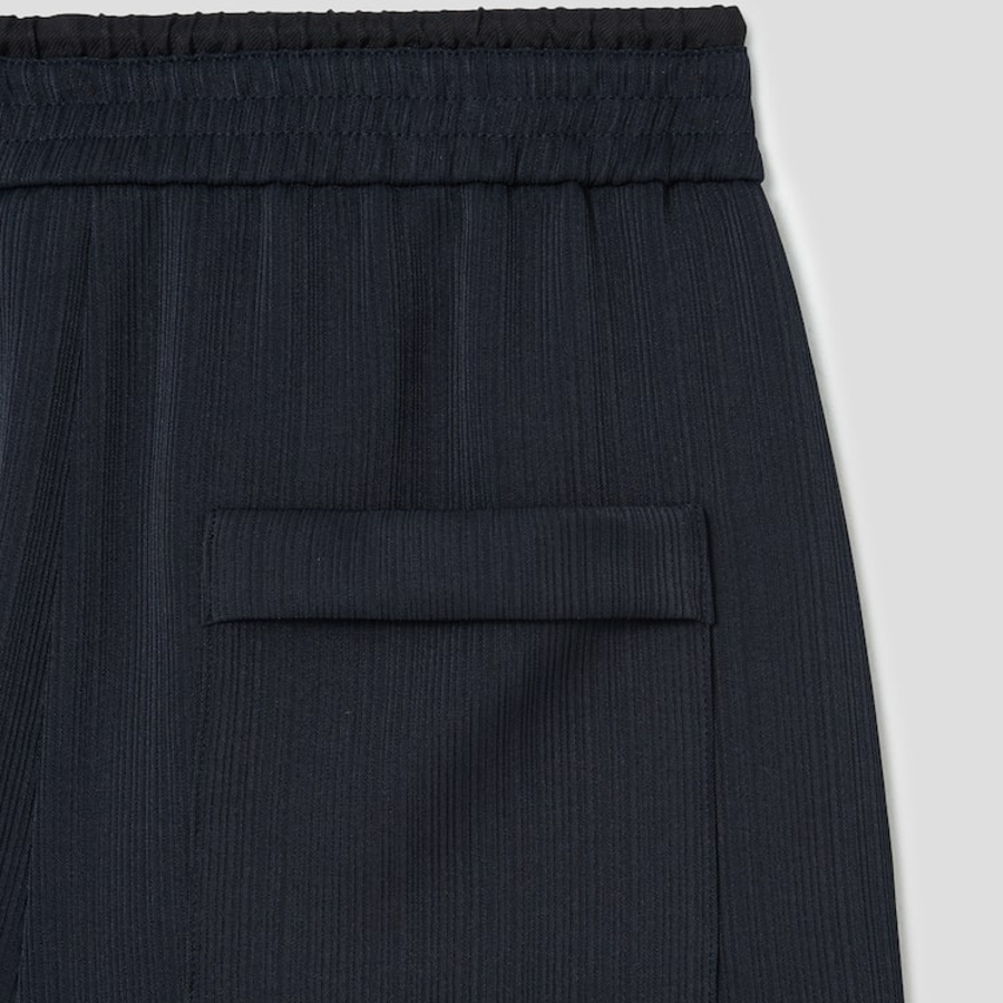 KUHO [Crease Series] Crinkle Banding Wide Pants - Navy