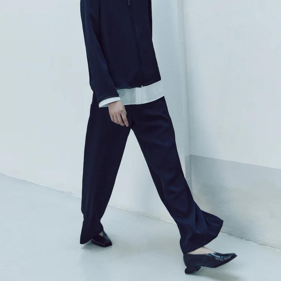 KUHO [Crease Series] Crinkle Banding Wide Pants - Navy