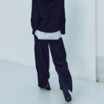 KUHO [Crease Series] Crinkle Banding Wide Pants - Navy