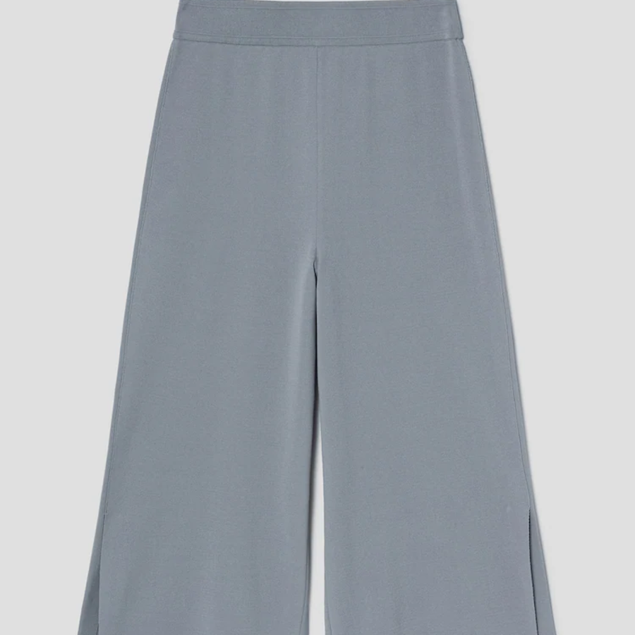 KUHO Cotton Blend Crop Wide Knit Pants - Grey