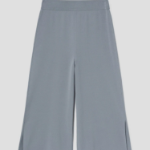 KUHO Cotton Blend Crop Wide Knit Pants - Grey