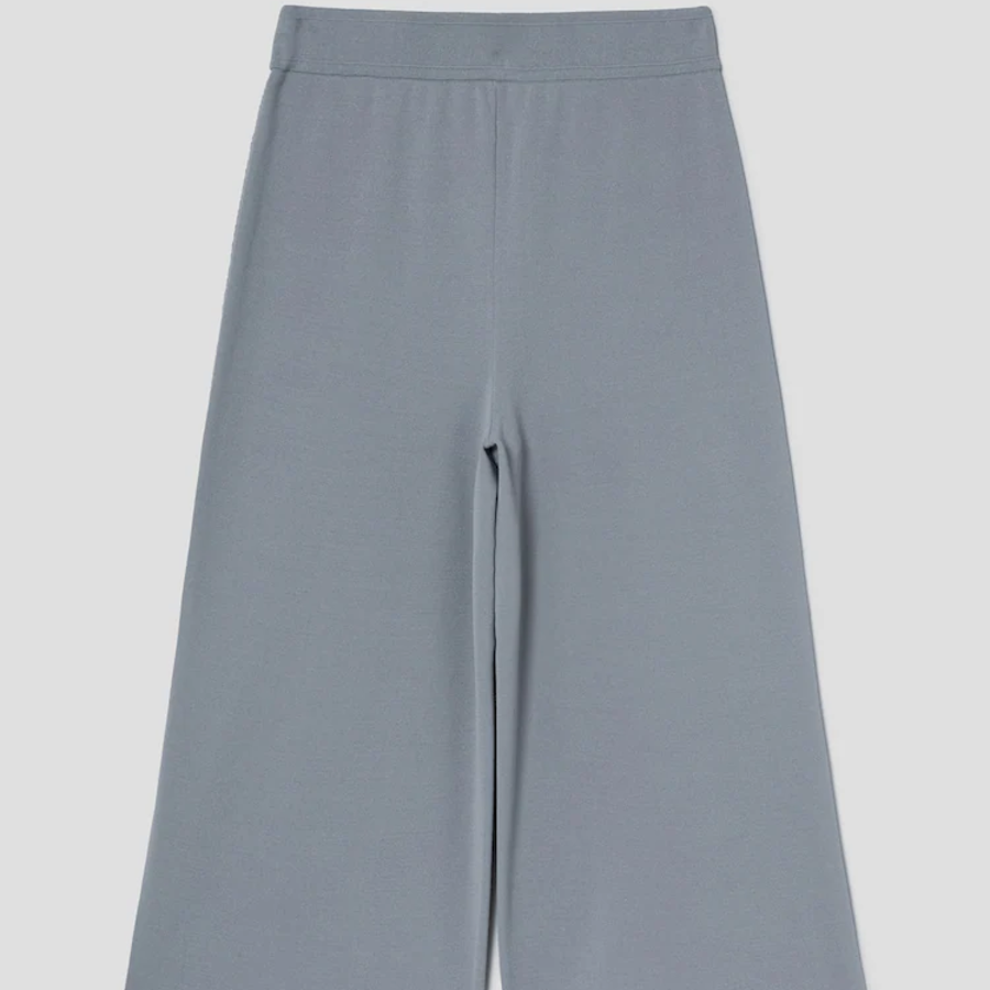 KUHO Cotton Blend Crop Wide Knit Pants - Grey
