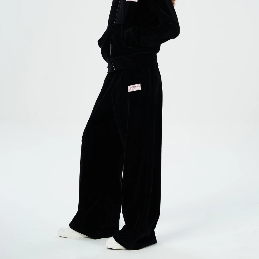 GANNI Heavy Velour Pants - Black