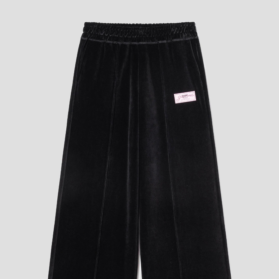 GANNI Heavy Velour Pants - Black