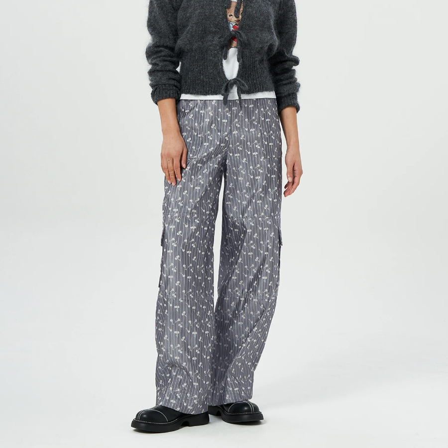 GANNI Acetate Jacquard Cargo Pants - Grey