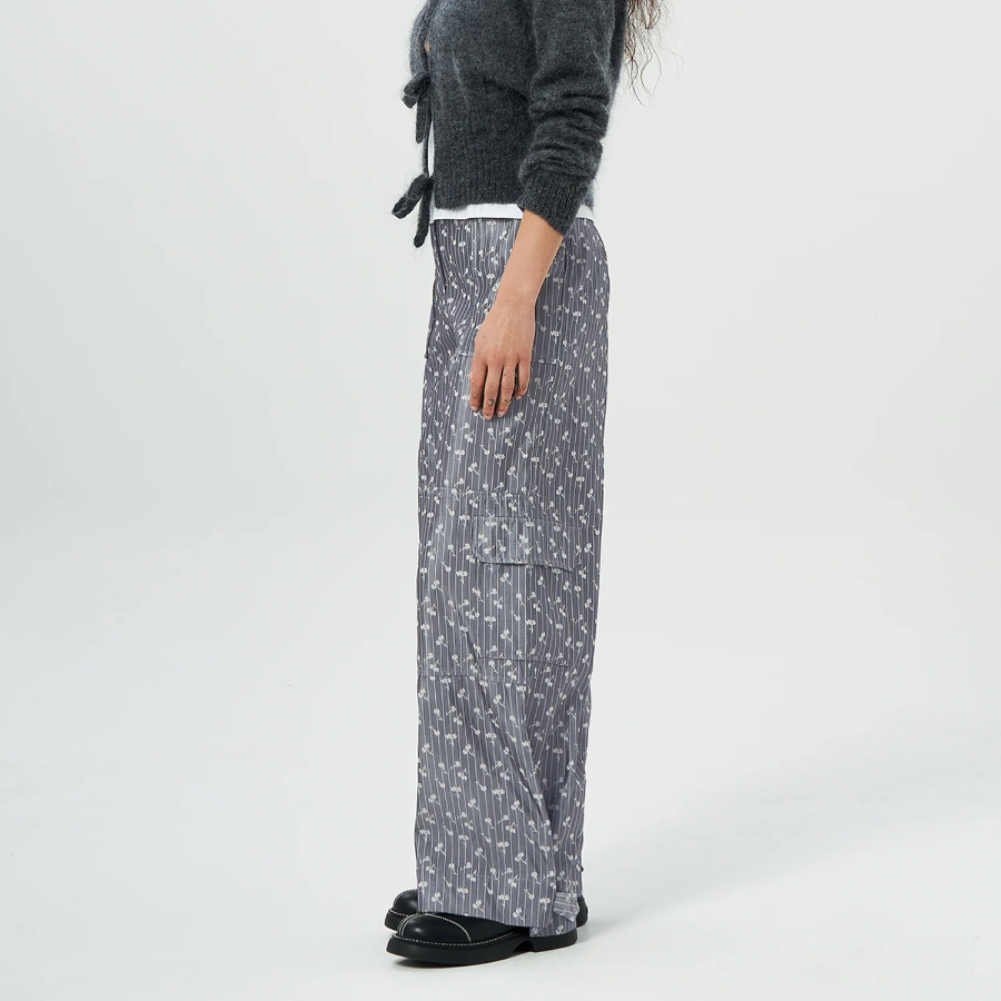 GANNI Acetate Jacquard Cargo Pants - Grey