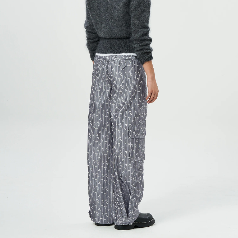GANNI Acetate Jacquard Cargo Pants - Grey