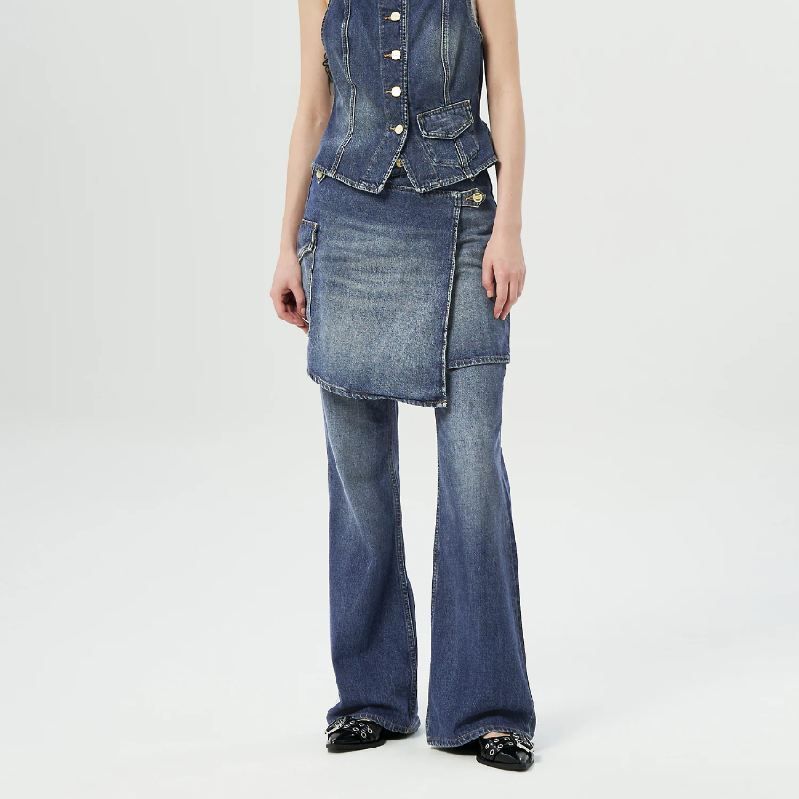 GANNI Heavy Washed Denim Flared Skirt Jeans - Blue