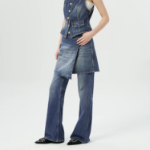 GANNI Heavy Washed Denim Flared Skirt Jeans - Blue