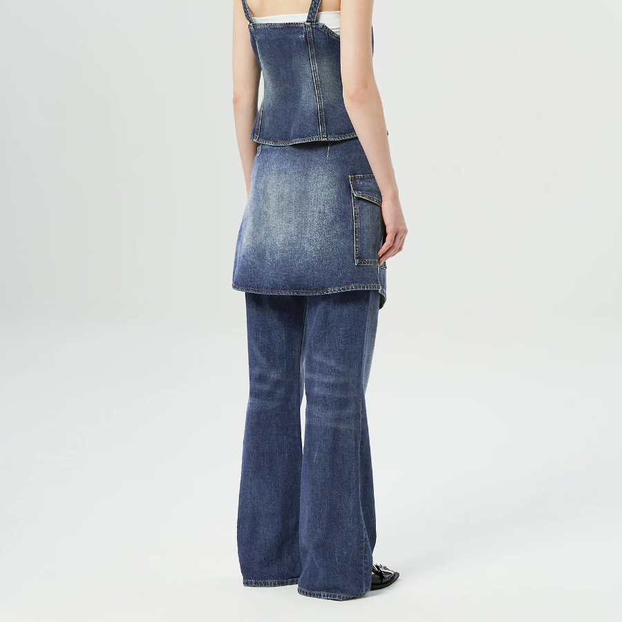 GANNI Heavy Washed Denim Flared Skirt Jeans - Blue