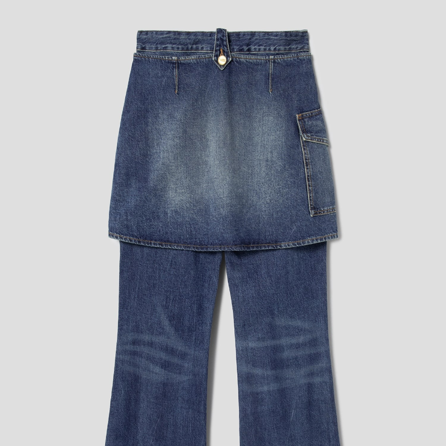 GANNI Heavy Washed Denim Flared Skirt Jeans - Blue