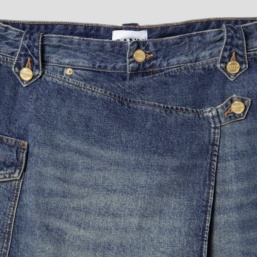 GANNI Heavy Washed Denim Flared Skirt Jeans - Blue