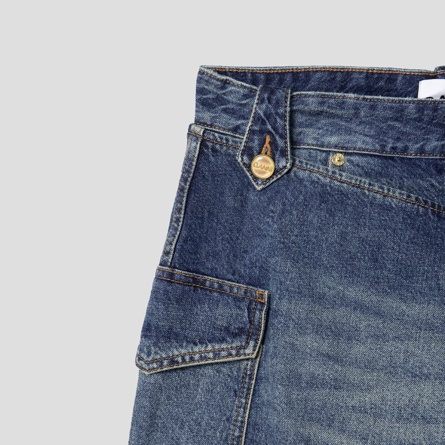 GANNI Heavy Washed Denim Flared Skirt Jeans - Blue