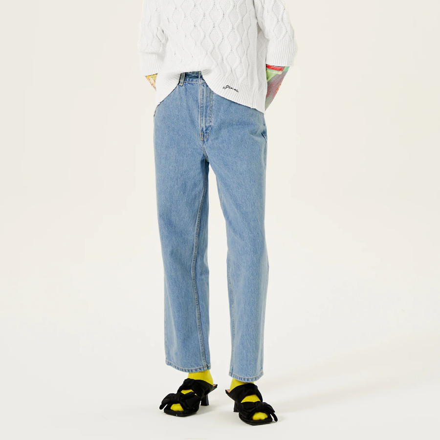 GANNI Rigid Denim Misy Cropped - Light Blue Stone