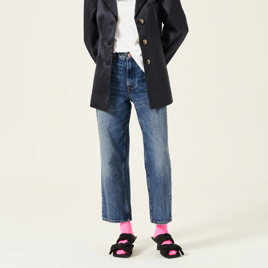 GANNI Rigid Denim Misy Cropped - Mid Blue Vintage