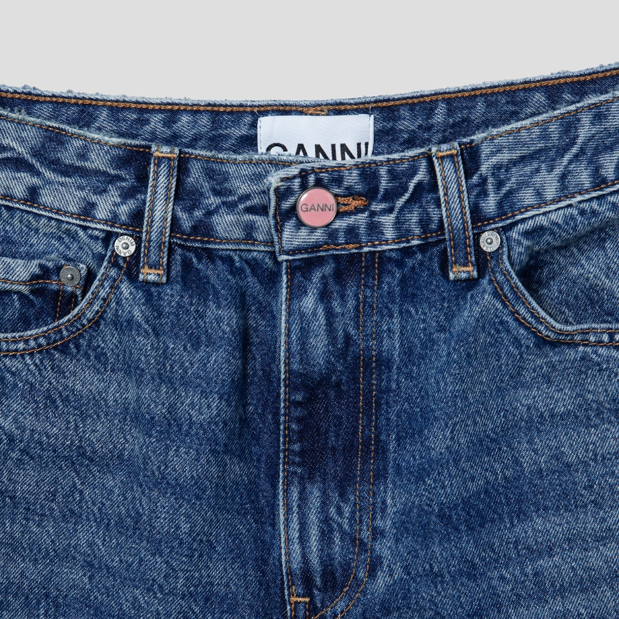 GANNI Rigid Denim Misy Cropped - Mid Blue Vintage