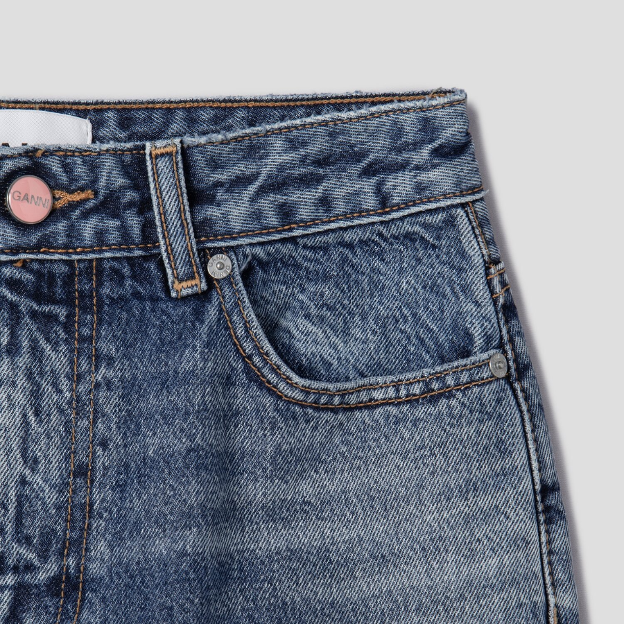 GANNI Rigid Denim Misy Cropped - Mid Blue Vintage