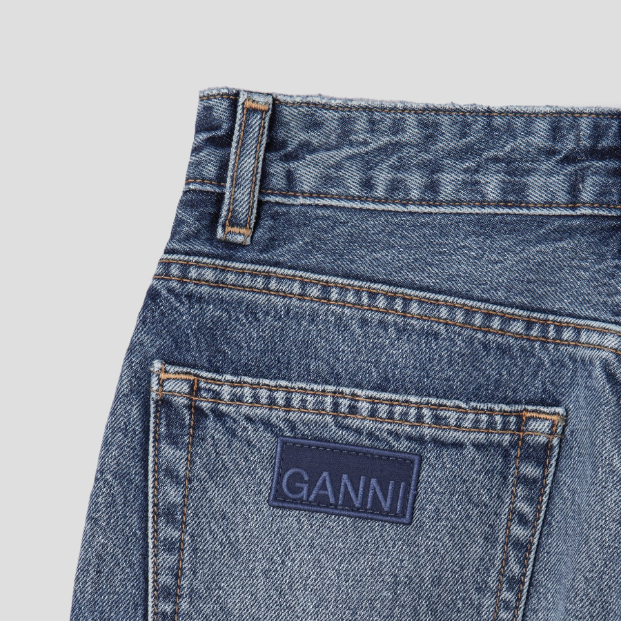 GANNI Rigid Denim Misy Cropped - Mid Blue Vintage