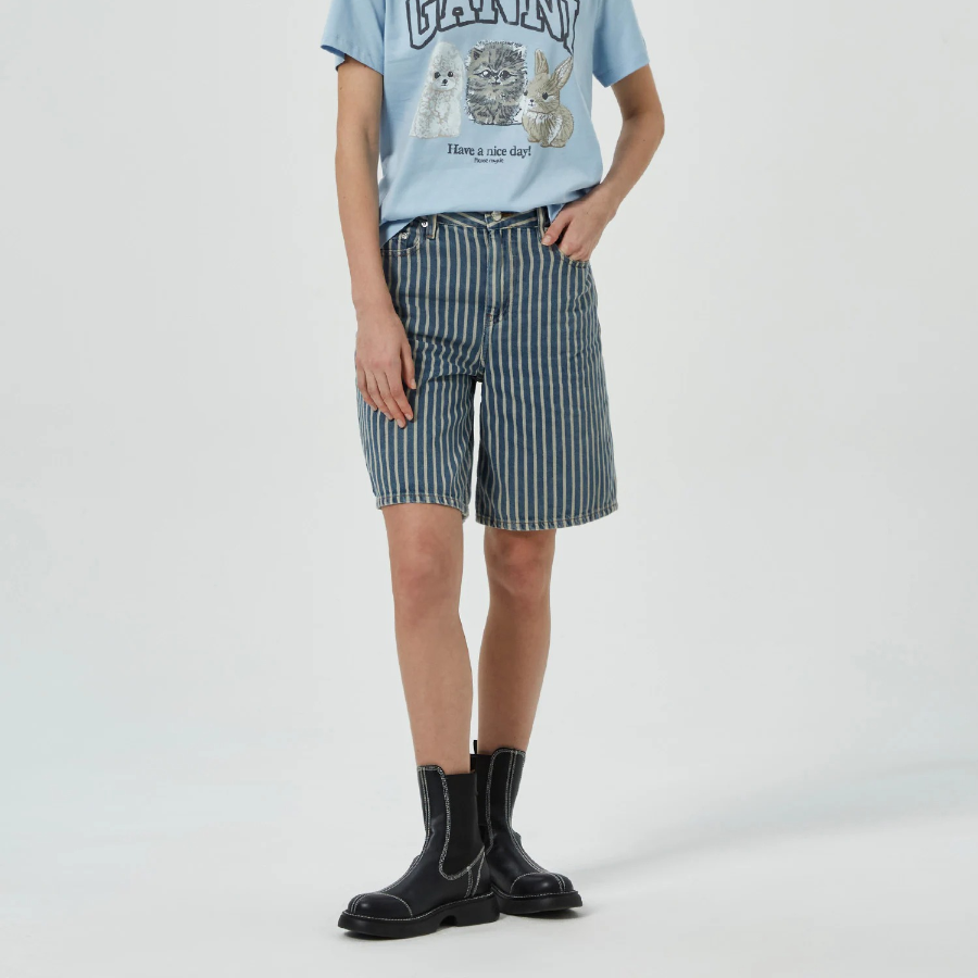 GANNI Light Stripe Denim Shorts – Sky Blue