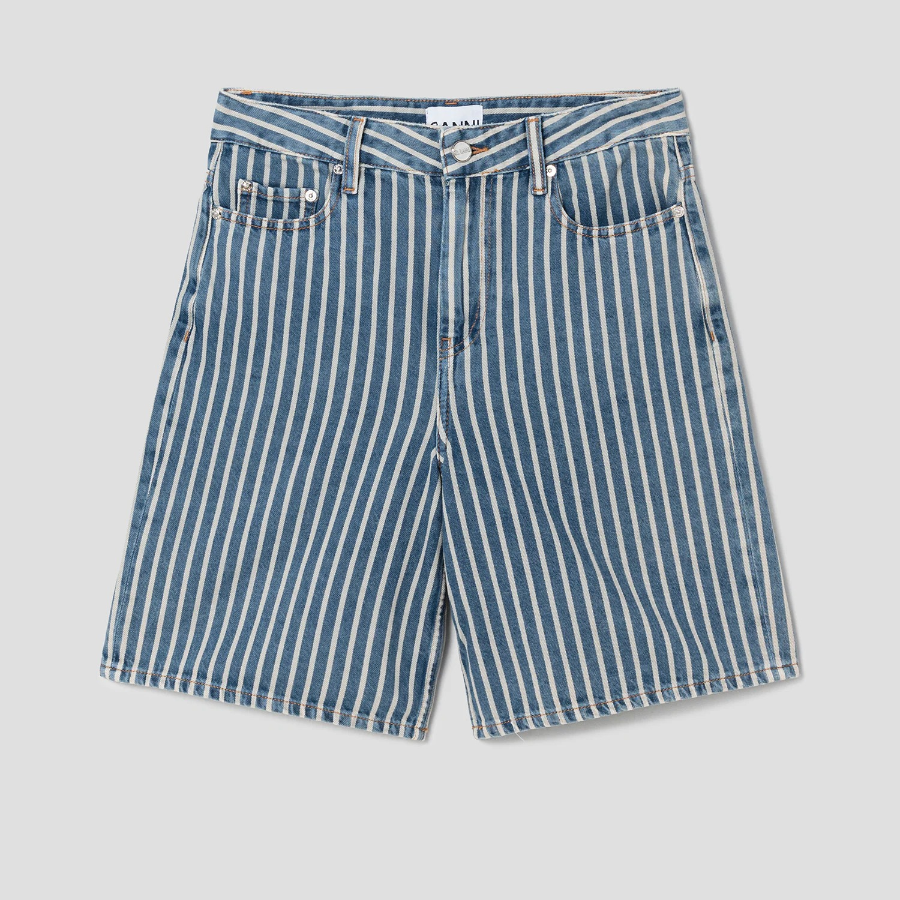 GANNI Light Stripe Denim Shorts – Sky Blue
