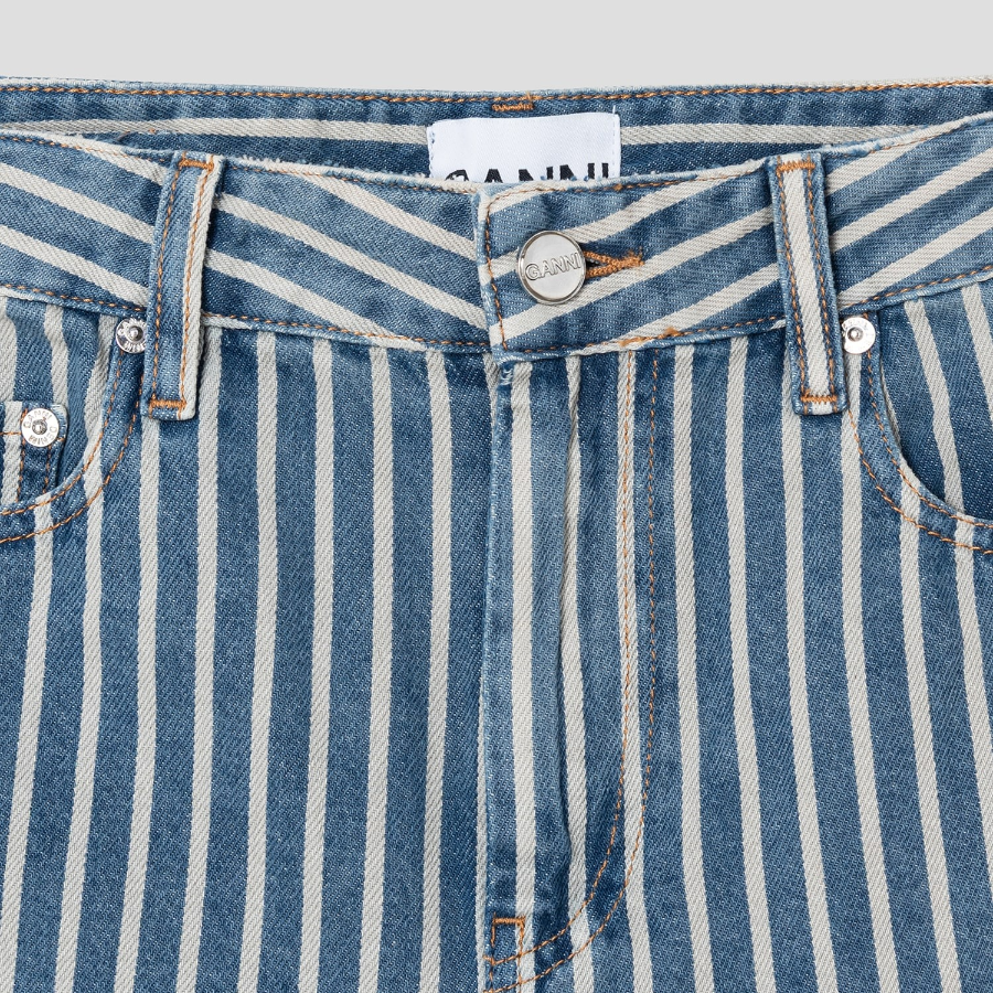 GANNI Light Stripe Denim Shorts – Sky Blue
