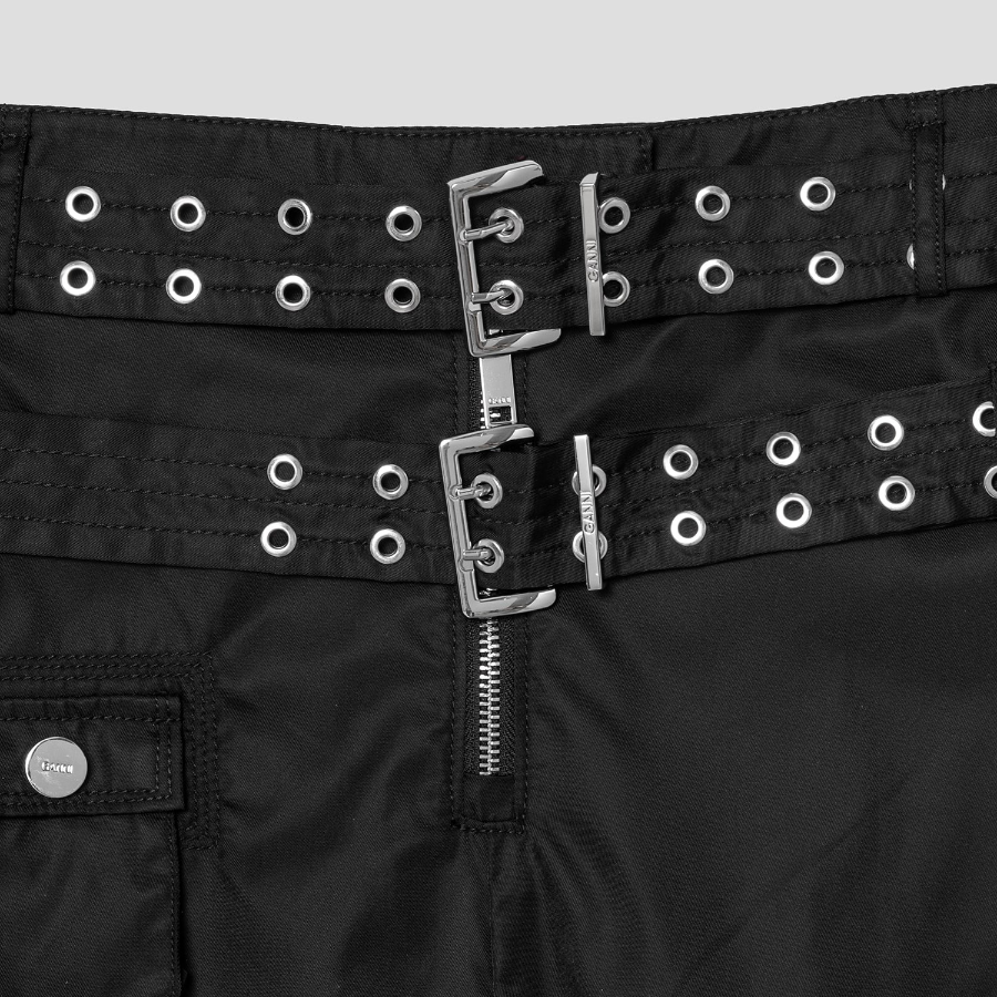 GANNI Duchesse Nylon Pocket Shorts – Black