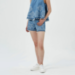 GANNI Broderie Anglaise Denim Shorts – Sky Blue
