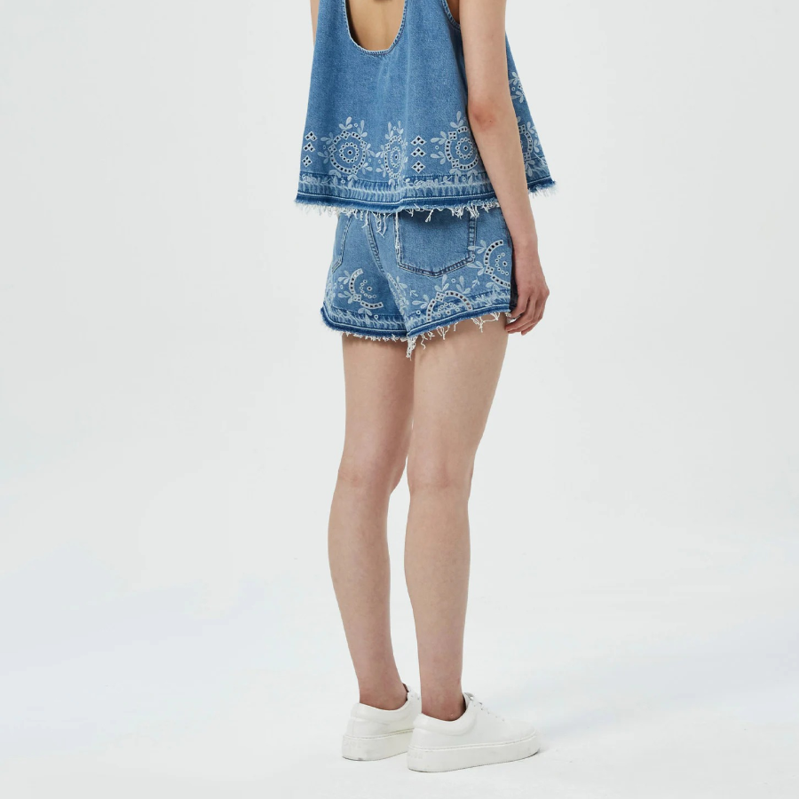 GANNI Broderie Anglaise Denim Shorts – Sky Blue