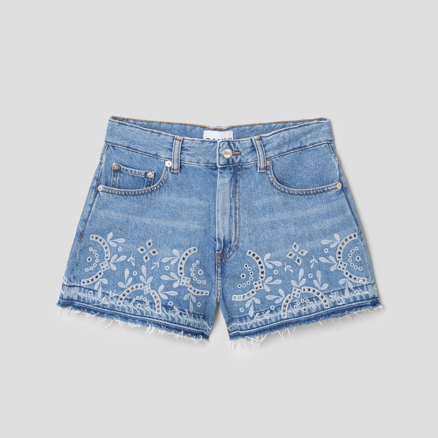 GANNI Broderie Anglaise Denim Shorts – Sky Blue