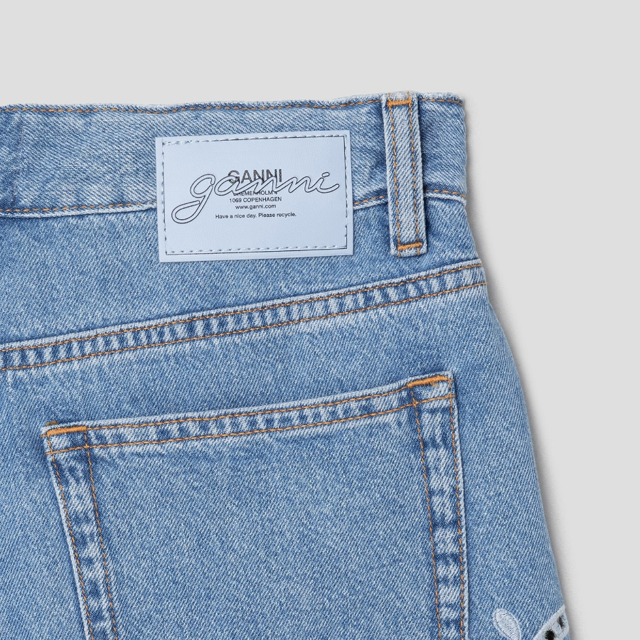 GANNI Broderie Anglaise Denim Shorts – Sky Blue