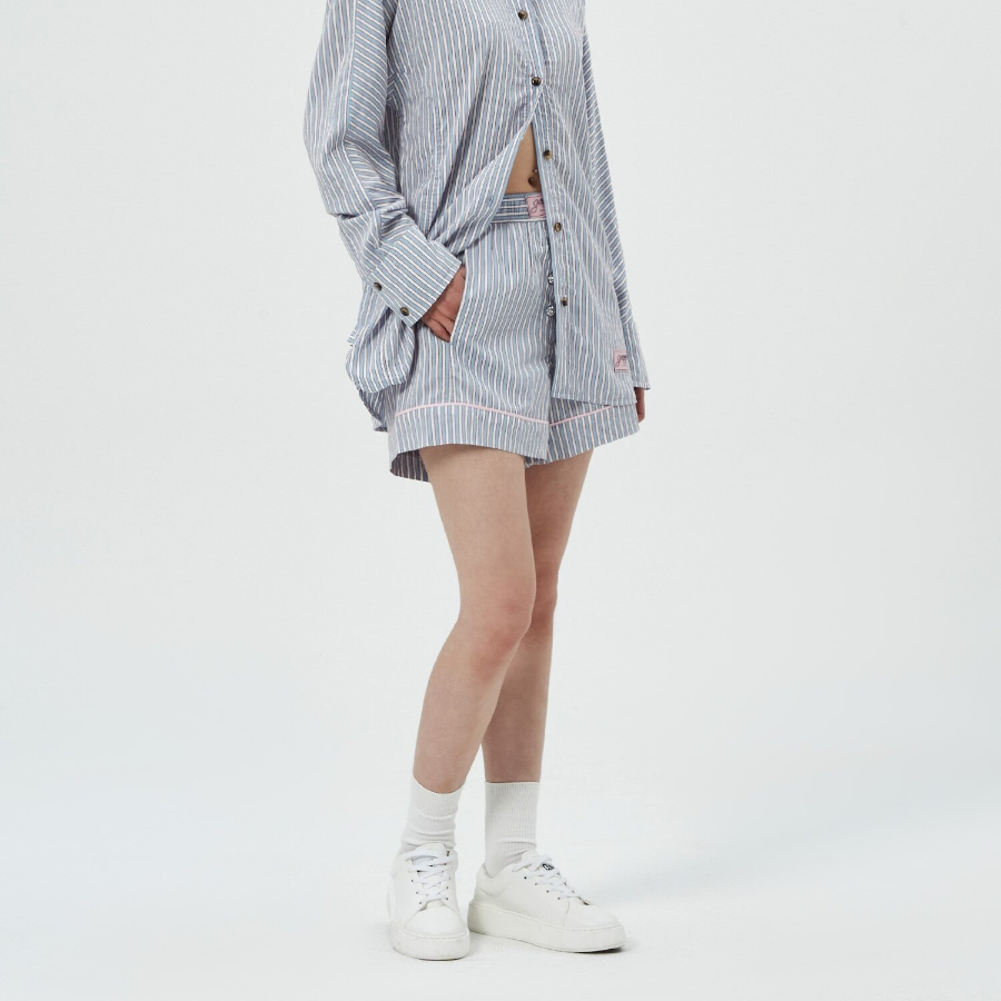 GANNI Yarn Dyed Stripe Elasticated Shorts – Sky Blue