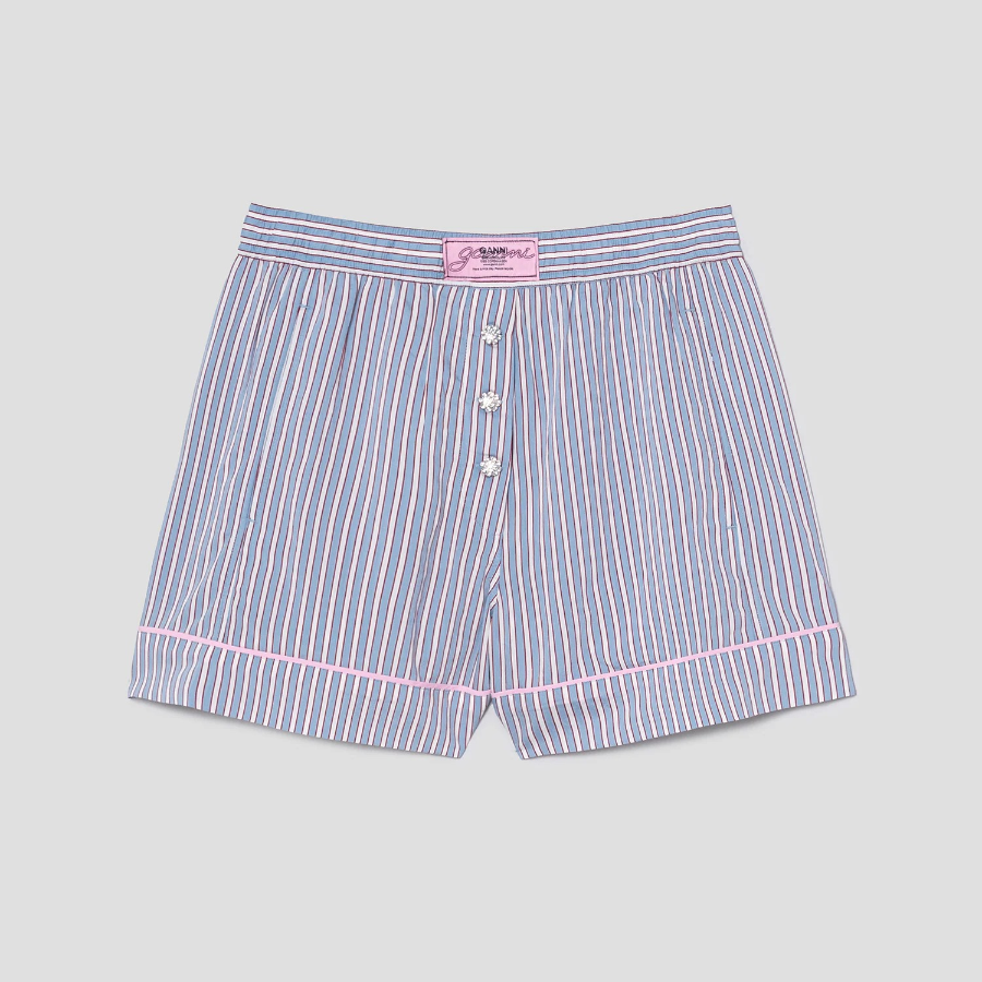 GANNI Yarn Dyed Stripe Elasticated Shorts – Sky Blue