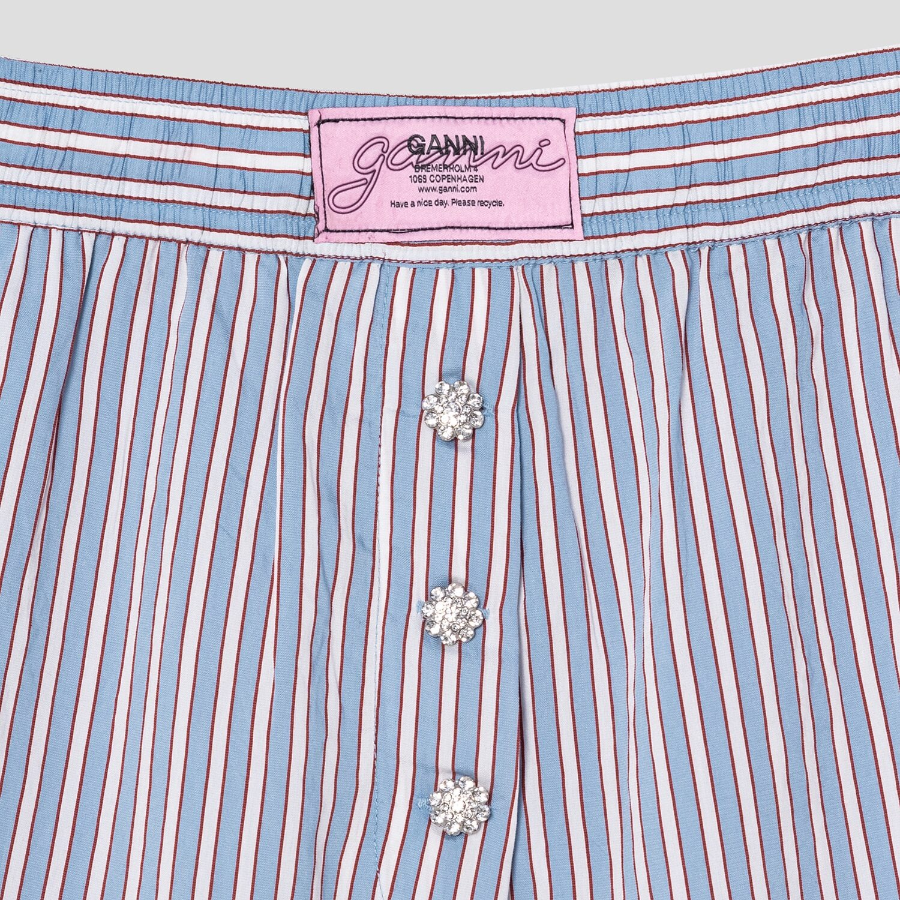 GANNI Yarn Dyed Stripe Elasticated Shorts – Sky Blue