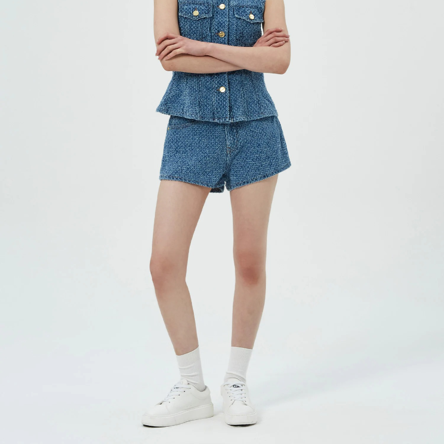 GANNI Fluffy Denim Shorts – Blue