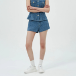 GANNI Fluffy Denim Shorts – Blue