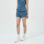 GANNI Fluffy Denim Shorts – Blue