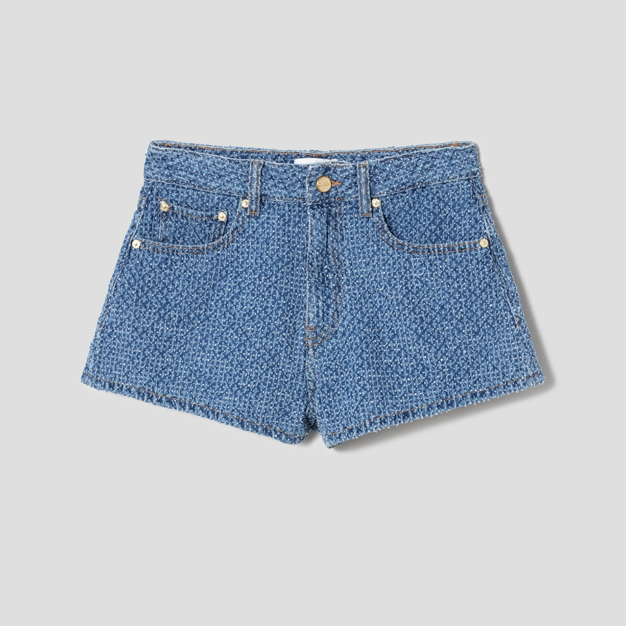 GANNI Fluffy Denim Shorts – Blue