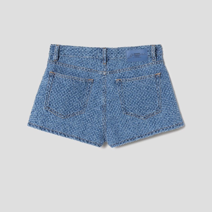GANNI Fluffy Denim Shorts – Blue