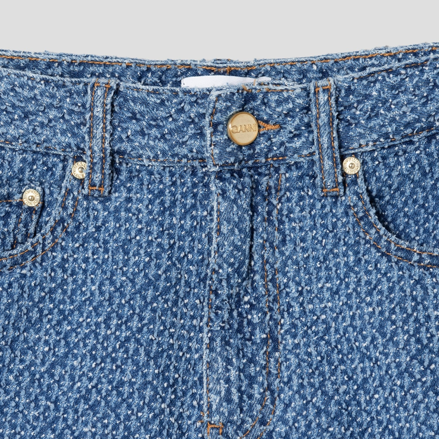 GANNI Fluffy Denim Shorts – Blue