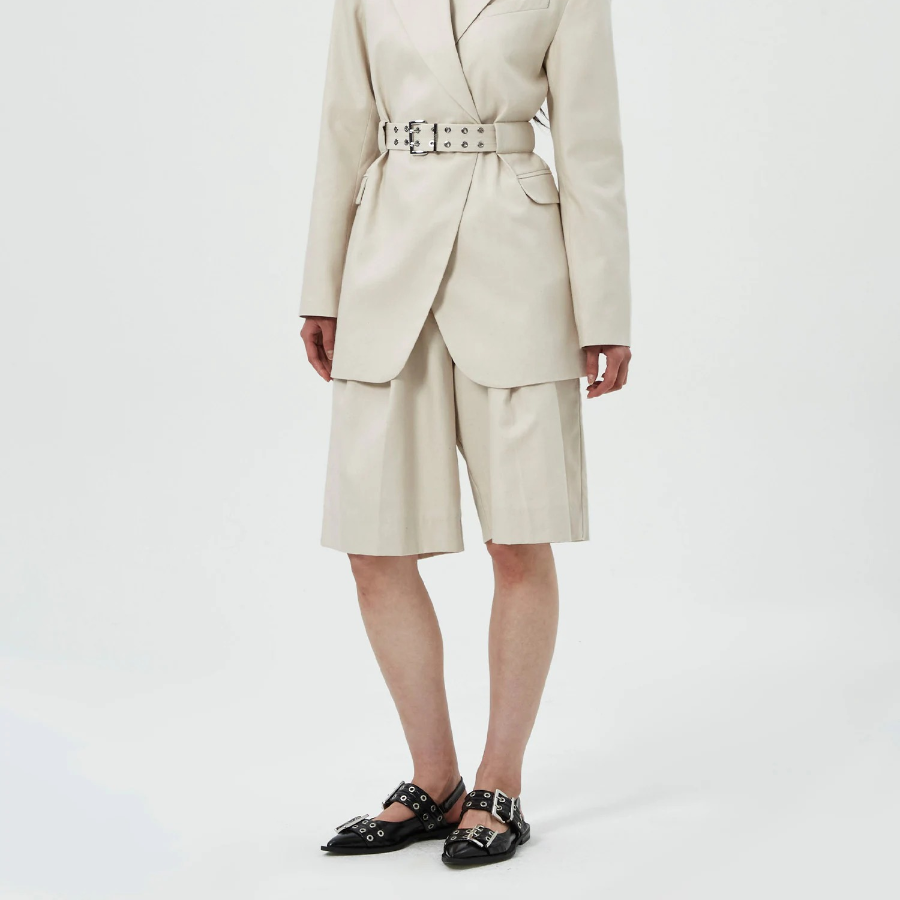 GANNI Cotton Melange Tailoring Wide Shorts – Ivory