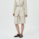 GANNI Cotton Melange Tailoring Wide Shorts – Ivory