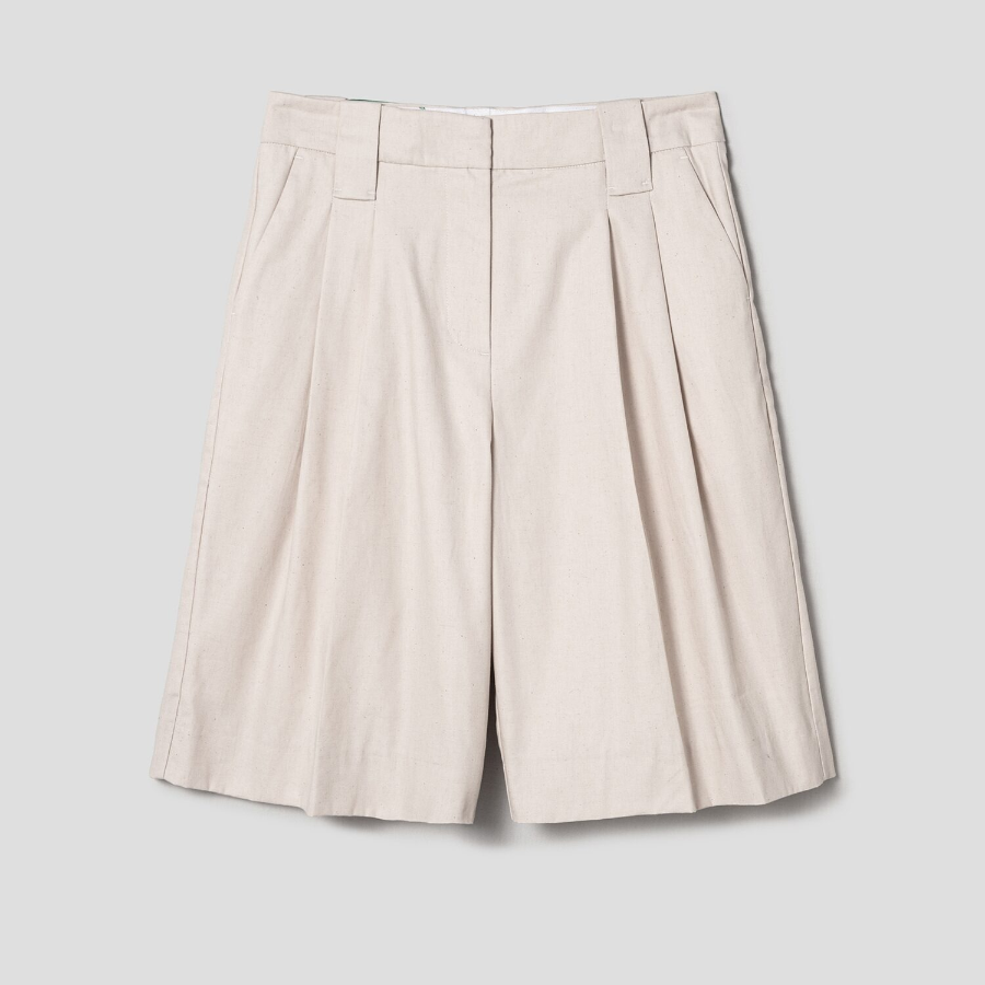 GANNI Cotton Melange Tailoring Wide Shorts – Ivory