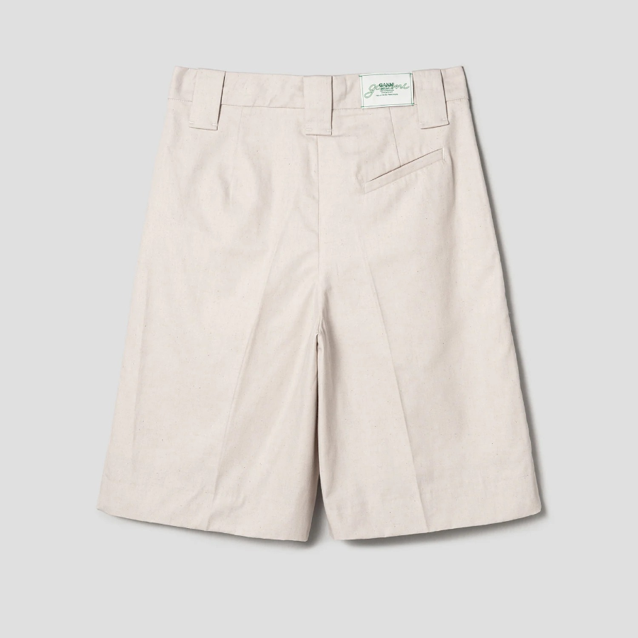 GANNI Cotton Melange Tailoring Wide Shorts – Ivory