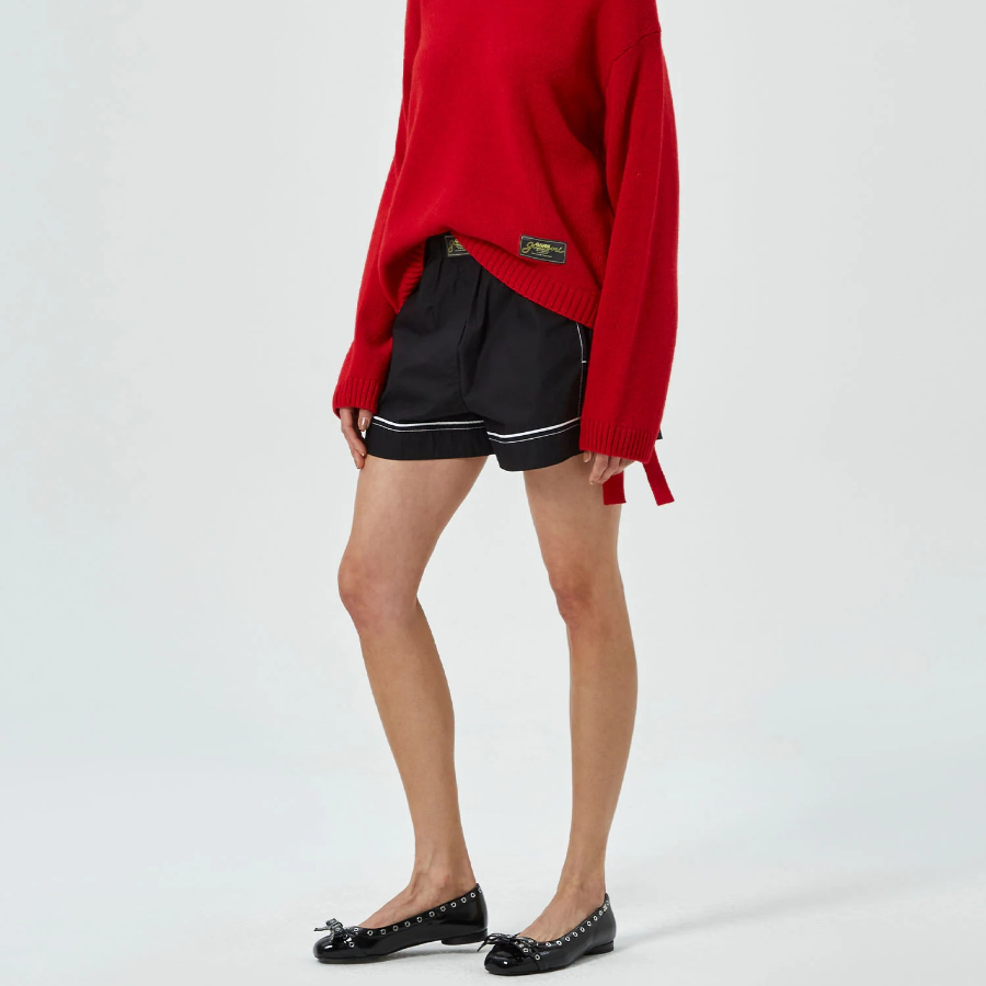 GANNI Cotton Poplin Elasticated Shorts – Black