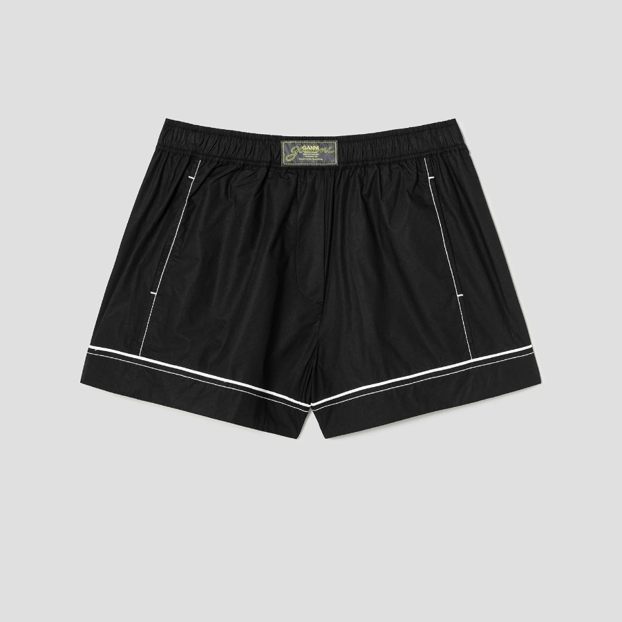GANNI Cotton Poplin Elasticated Shorts – Black