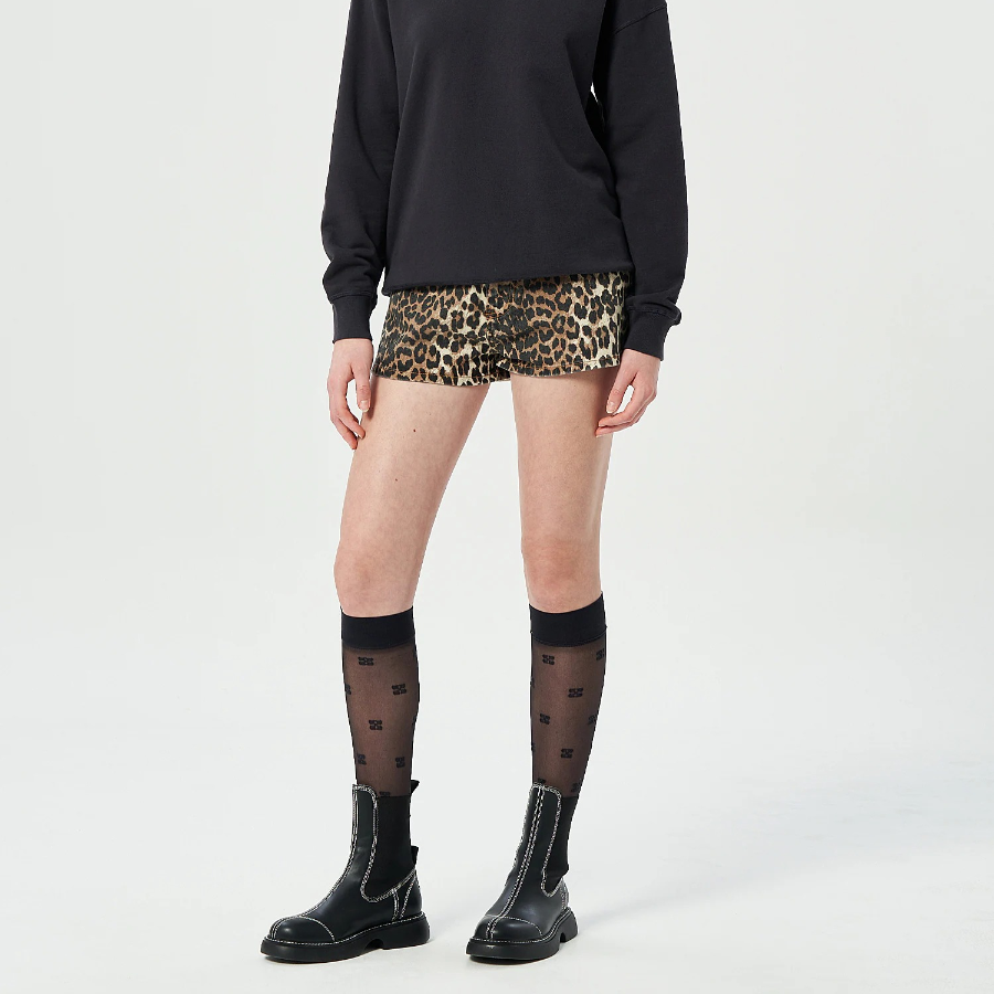 GANNI Print Denim Hotpants – Leopard