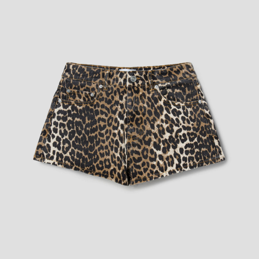 GANNI Print Denim Hotpants – Leopard