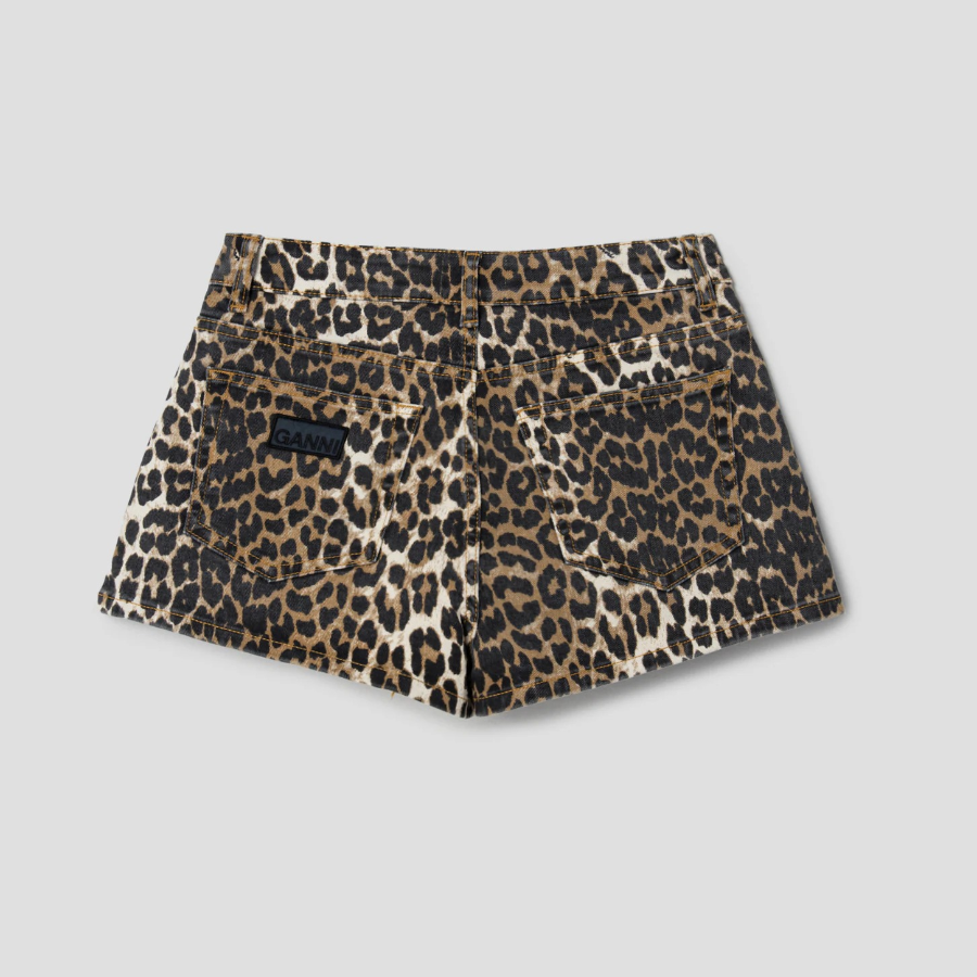 GANNI Print Denim Hotpants – Leopard